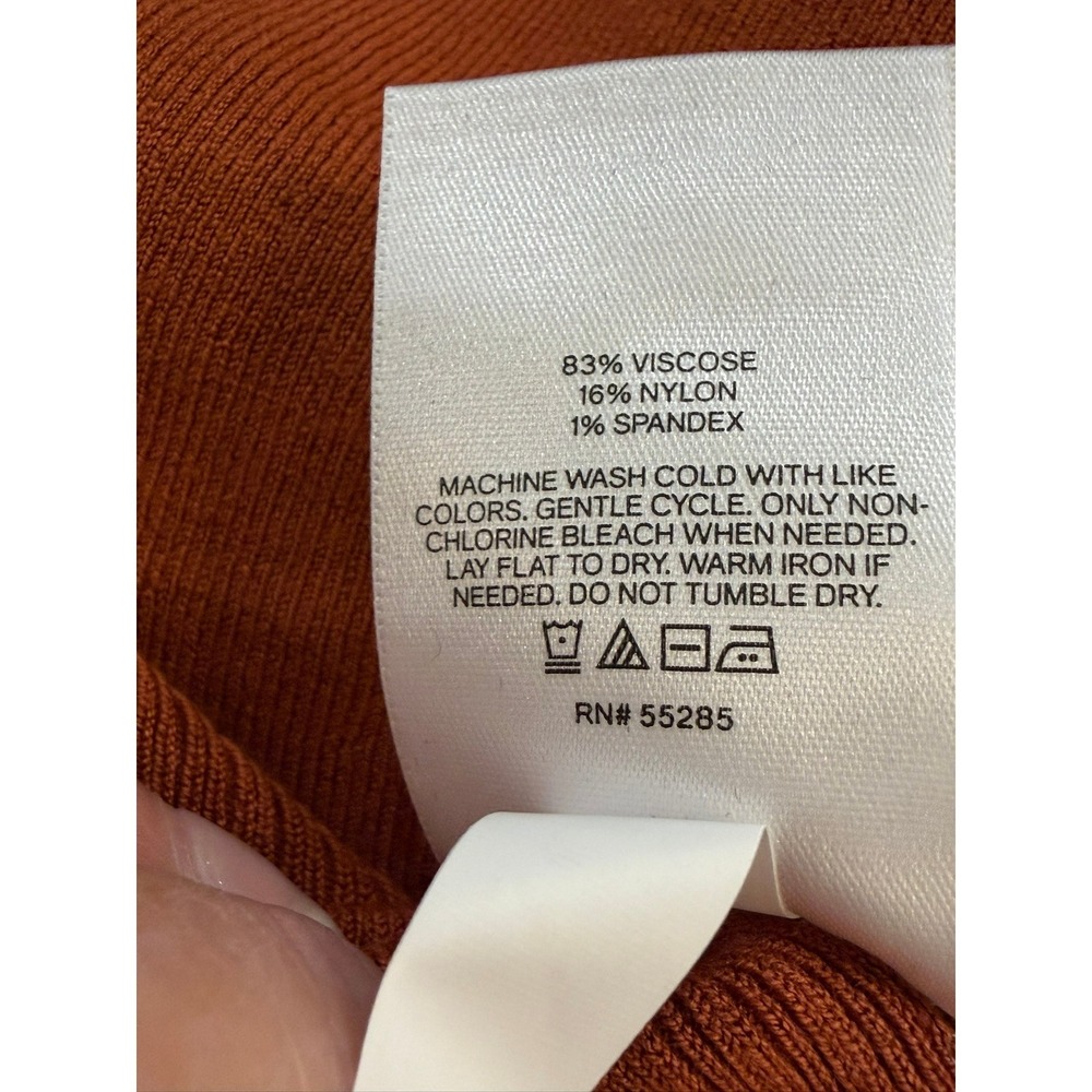 Express One Shoulder Ruffle Ribbed Knit Crop Top Rust Brown Size Large NEW - Picture 6 of 6